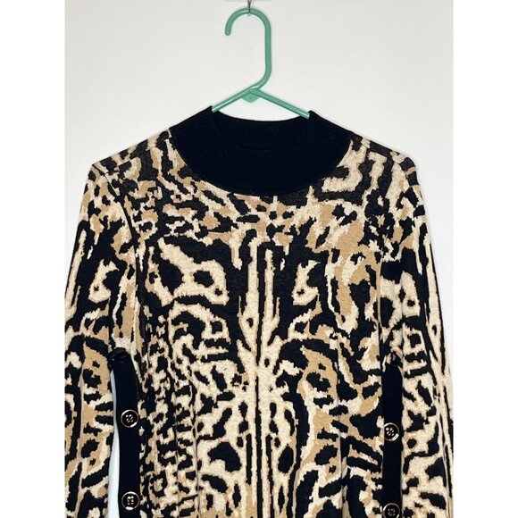 Chico's Leopard Print Mock Neck Sweater Tunic Side Button‎ Detail Size 1/ Medium - Picture 2 of 8